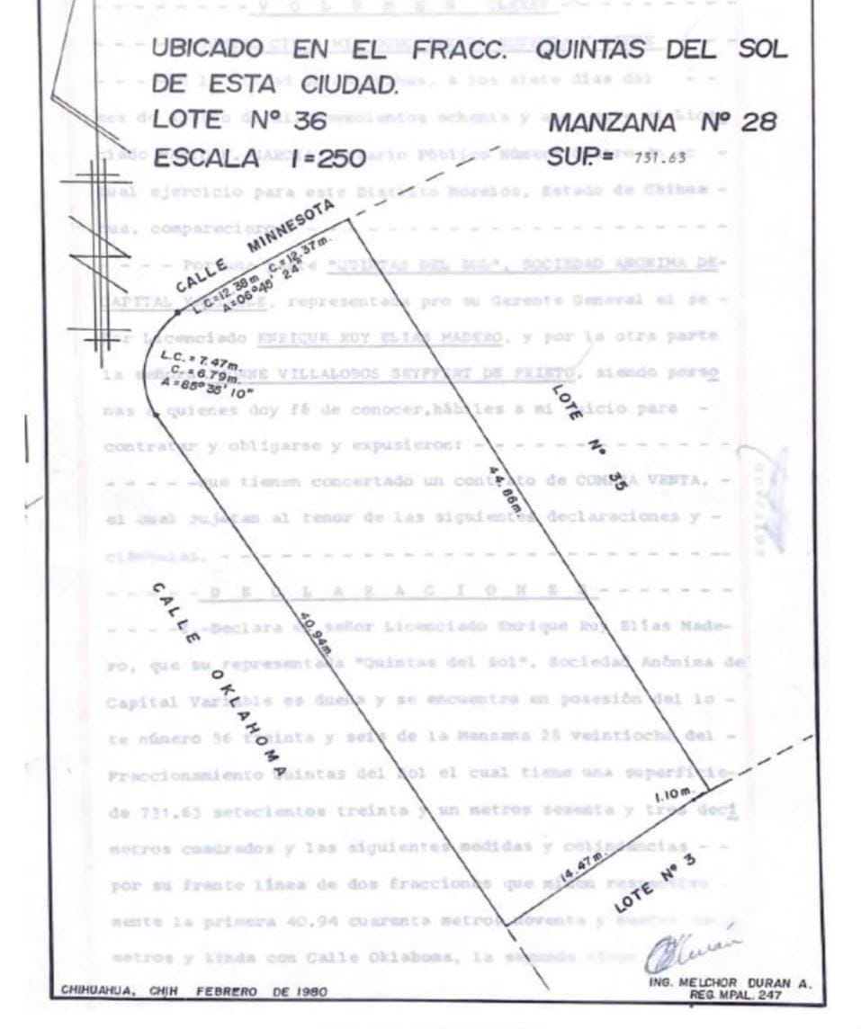 Plano del terreno en esquina en Quintas del Sol